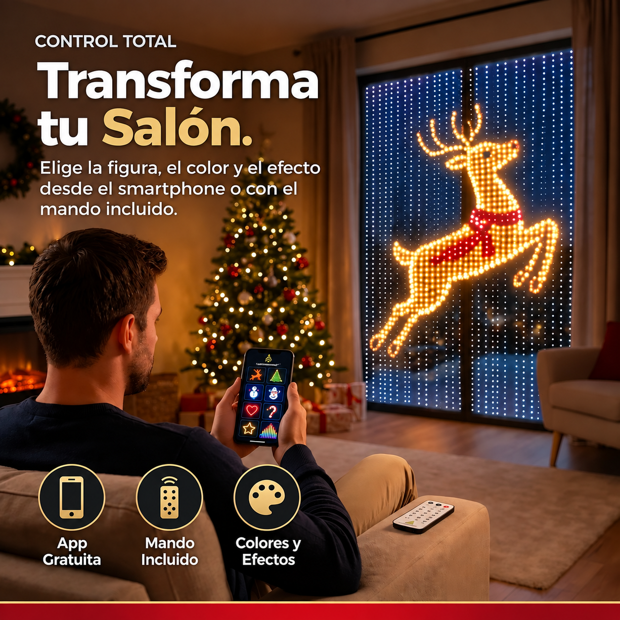 Control mediante app y mando a distancia