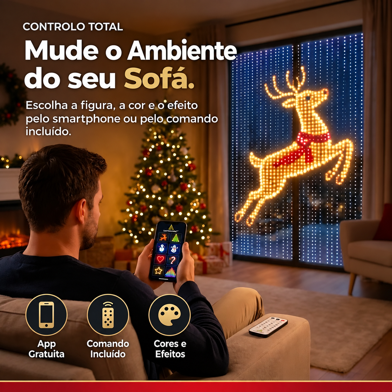 Controlo por app e comando à distância