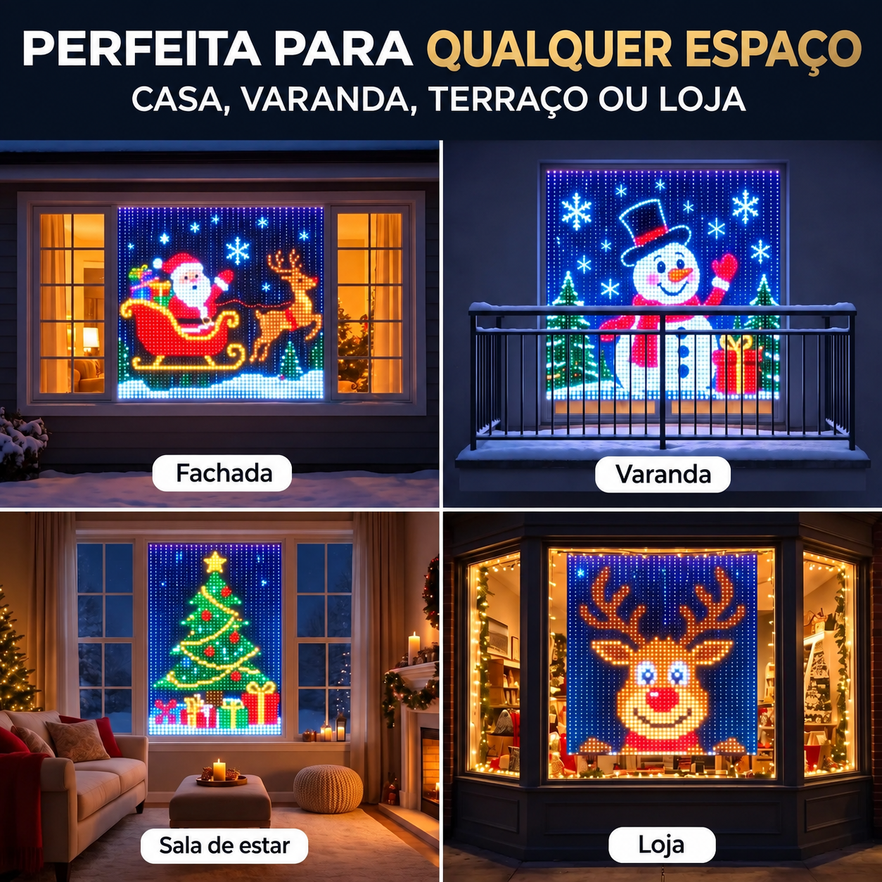 Cortina LED em diferentes espaços